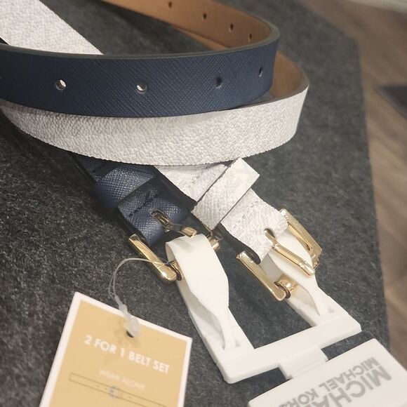 Michael Kors 2 For 1 MK Logo & Navy Belt Set - Picture 6 of 8